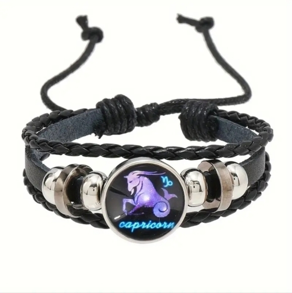 Capricorn Zodiac Bracelet Handwoven Wax Rope and Leather Unisex
